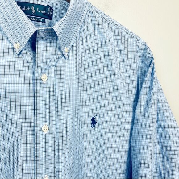 Ralph Lauren Button Down Blue Plaid Shirt Classic Fit - Picture 3 of 6